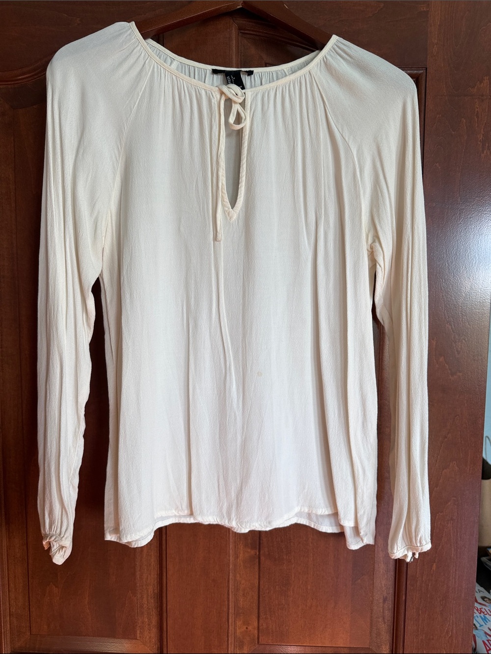 Forever 21 Cream Long-Sleeve Tie-Neck Top